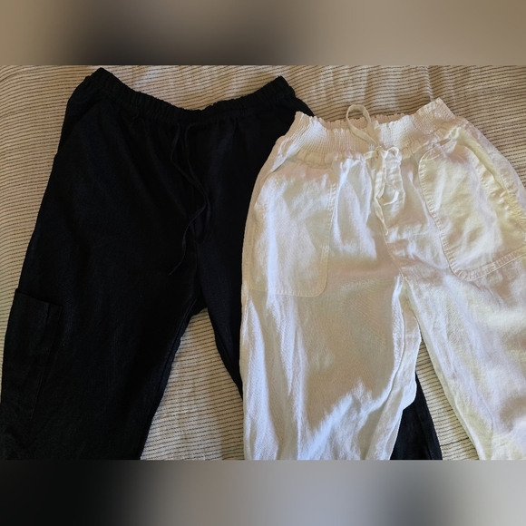 Love Tree Set Of 2 Linen Pants Black & White Size L NWT Cargo Joggers - Picture 1 of 11